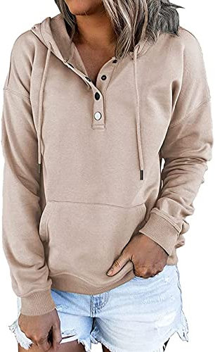 Damen FrüHling Und Herbst Lange äRmel Lose Solide Farbe Lange äRmel LäSsig Mit Kapuze Kordelzug Tasche Sweatshirt