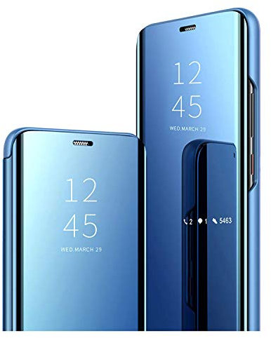 HAOYE Funda para Xiaomi Redmi Note 12 Pro 5G, Mirror Funda Inteligente, PU/PC Flip Cover Case Espejo Enchapado Window View Protectora Carcasa con Soporte Plegable. Azul