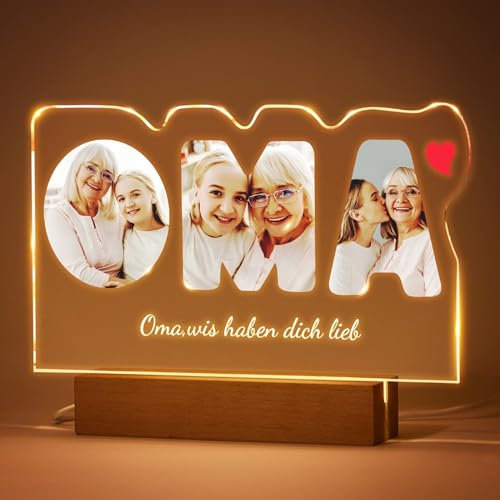 VEELU Oma Geschenk Enkel Enkelin LED Nachtlicht, Lampe mit Foto Personalisiert, Personalisierte Weihnachtsgeschenke Oma Geburtstagsgeschenk, Fotogeschenke, Muttertagsgeschenke