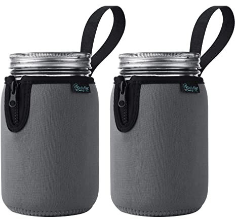 Beautyflier Mason Jars 32oz Wide Mouth Sleeve Regular Mouth Mason Jars Insulators Drinking Glass Coolers Sprouting Jars Blackout Sleeve (Gray)