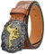KorhLeoh Western-Ledergürtel mit Cowboy-Schnalle für Herren und Damen, Jeans, mit gravierter Blumen-Pferde-Texas-Schnalle (69–104cmTaillenumfang)
