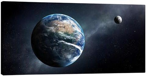 Posterlounge Erde und Mond aus dem Weltall Leinwandbild | 100 x 50 cm von Johan Swanepoel Wandbilder Wanddeko