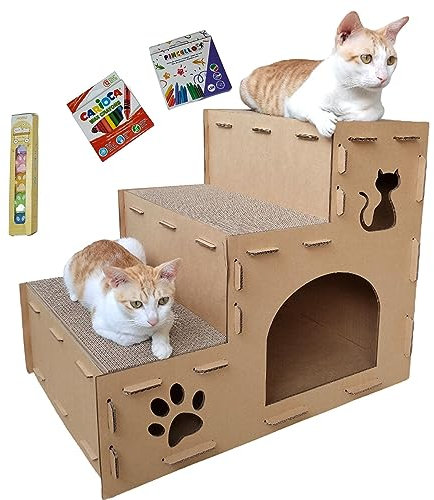 WANEKA - Rascador para Gatos, cartón Corrugado (Escalera Scottish 3) Rascador tamaño Grande, para uno, Dos o hasta Tres Gatos.