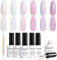 RARJSM Pearl White Gel Nail Polish 6 Light Colors Set Iridescent Pearlescent Mermaid Shell Glitter Gel Polish Purple Blue Pink Red Gold Shimmer Swirl Thread Effect Soak Off LED UV Curing Requires