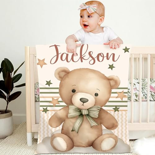 Ryoizen Personalisierte Babydecke mit Namen weiche Flauschige Sofadecke Kuscheldecke Mädchen Junge Kind Cartoon Krabbeldecke Wohndecke Couchdecke Geschenk für Taufe Geburt Geburtstag,130x150cm,L