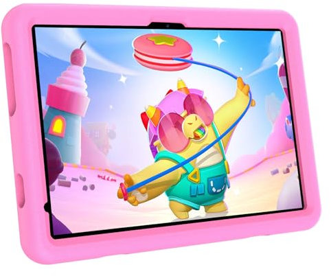 VASOUN Tablet Kinder 10 Zoll, 4G Phone Kids Tablet mit Gehäuse, Android 14, 4G LTE+5G WiFi, 128 GB ROM, Dual Kamera, 8000mAh, Kindersicherung, Kindersoftware Vorinstalliert(Rosa)
