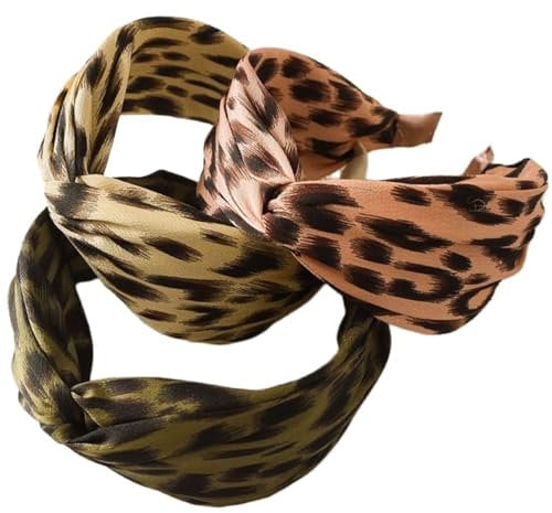 scicent Headband 3 PCS Leopard Print Hair Bands for Women Wide Twist Knotted Bow Hairbands Cheetah Hair Hoops Accessories Cross Head Band - 10916
