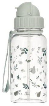 Tutete Botella de Agua para Niños 500 ml | 100% Libre de BPA, lavable en lavavajillas, con pajita suave, asa de transporte y tapón fácil de abrir, ideal para Guardería y Colegio | Leaves Sage
