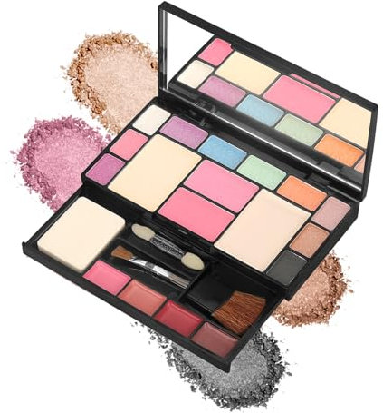 19 Colori Palette di Ombretti per Trucco, Lunga Durata Eyeshadow Corredo di Trucco Tavolozza, Trucchi Tutto in Uno Tavolozza Valigetta con Ombretto, Blush Polvere, Fondotinta e Lucidalabbra