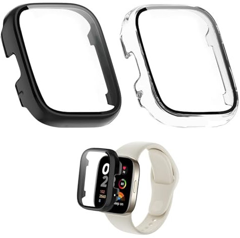 2PCS Coque Compatible avec Xiaomi Redmi Watch 3 Active, avec Screen Protector Coque Protection 9H HD Protection Écran en Verre Trempé PC Coque Anti-Rayures Case, HD Ultra Résistant Protection