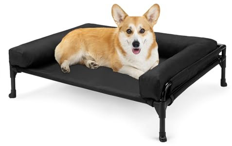 Veehoo Hundeliege Outdoor Kleine Hunde, Kühlendes Erhöhtes Hundebett mit abnehmbarem Bloster, Hundeliege Abwaschbar Hunde Reisebett, Schwarz 74 x 46 x 18cm