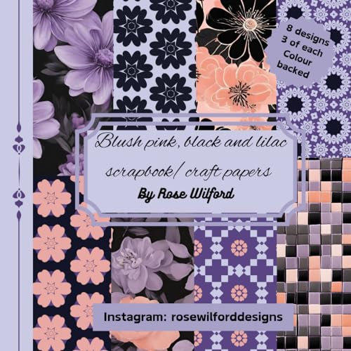 Blush pink, lilac and black scrapbook, craft and card making papers