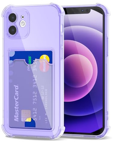 Svanove for iPhone 12 Mini Case Wallet Clear, Card Holder Case with Credit Card Slot, Thin Slim Transparent Silicone Grip Soft Rubber Protective Shockproof Airbag Bumper for Women, Purple Lavender