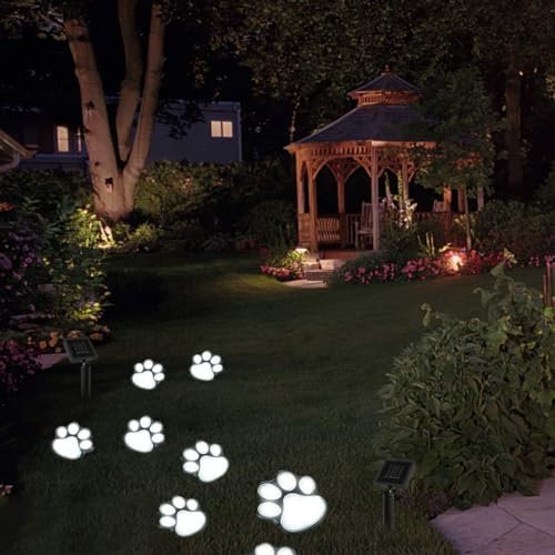 Solar Pfotenabdruck Lichter, (4er Set) LED Solarleuchten Katze Hund Tier Solar Lichterkette Außen Dekoration, Wasserdichte Gartenleuchten für Garten Terrasse Hof Dekor Gehweg (Kaltweiß)