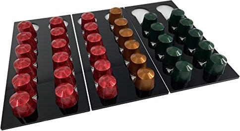 Distributeur Mural De Capsules Compatible Nespresso - Support A Capsules – Porte Capsules – Acrylique Noir – 12 Capsules - Lot de 3