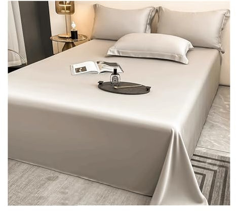 Betttuch ohne Gummi Premium Bettlaken ohne Gummi 100S langstapelige Baumwolle Satin Leintuch Ultraweiches Hotel Luxus Bettlaken ohne Gummizug(Light Gray,160x230cm+48x74cm x2)