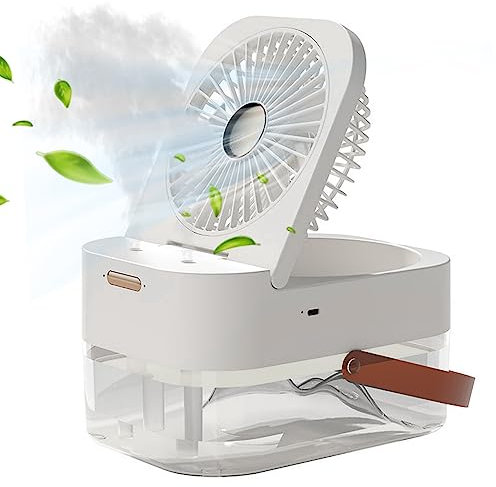 Portable Desk Fan with Mist Spray and Night Light USB Rechargeable Mist Fan with 3 Wind Speeds Quiet Table Cooling Fan with Remote Control for Home, Office, Travel Fan With Water Mist Spray