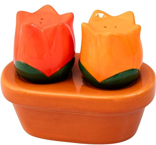 ban.do Cute Salt and Pepper Shakers Set in Novelty Flower Shape, Vintage Inspired Shakers with Holder, Tulips