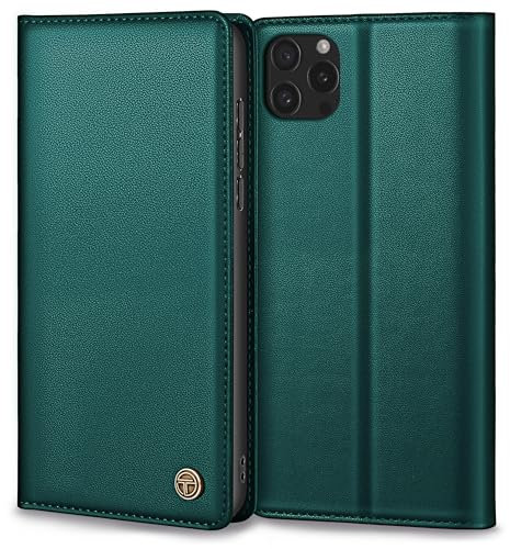 Handyhülle für iPhone 15 Pro Hülle, Premium Lederhülle Schutzhülle Tasche für iPhone 15 Pro Hülle Wallet Kartenfach Standfunktion Klappbar Flip Case für iPhone 15 Pro Hülle, Blau Grün