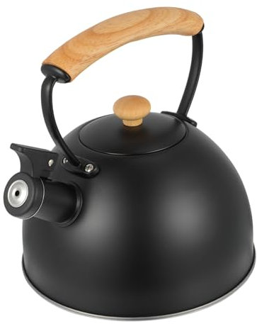 PAMINGONO Edelstahl Teekessel Mit Holzgriff Pfeifender Wasserkocher Für Zuhause Schwarzes Design Ideal Zum Erhitzen Von Wasser Robuster Und Dicker Teekessel Für Tee Und Kaffee