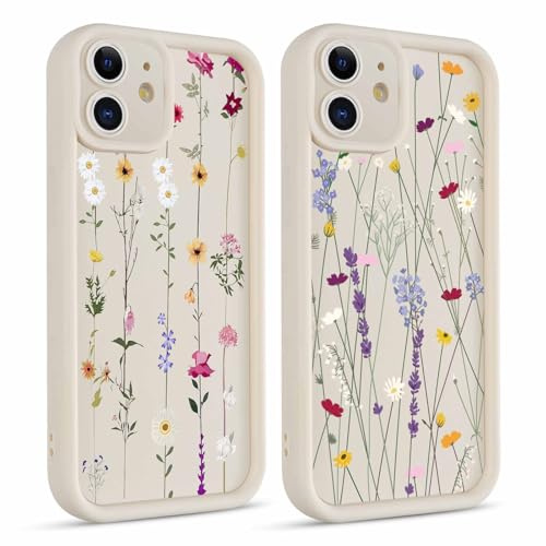 Coiwxmoi 2 Stück Handyhülle für iPhone 11 Hülle, Aesthetic Blumen Blätter Muster Design Mädchen Frauen Schutzhülle, Weich Silikon Stoßfest Cover Erhöhte Displayränder Case für iPhone 11 6,1, Flower