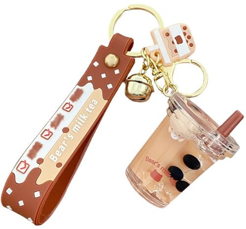 Porte-clés d'ours mignon, clés kawaii liquides animaux flottants, charme de pendentif drôle de sac à dos, bouton de bracelet à thé bulle anneau pour femmes fille / 4,2 pouces