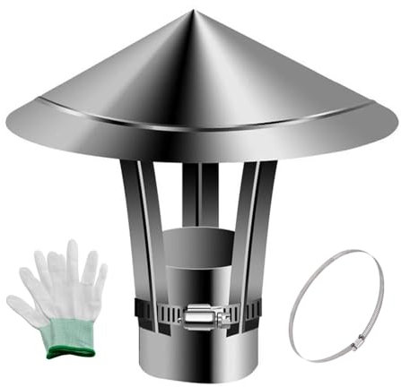 Regenhaube 50-160 Mm Schornsteinabdeckung In Edelstahl 201, Rund Kamindach Lüftungsaufsatz Mit Zubehör Und Handschuh, Vogelschutz Kaminabdeckung(80 mm/3.2 in)