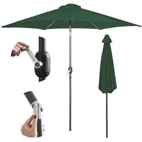 VonHaus Parasol 2M – Parasol Umbrella for Outdoor, Garden, Patio – Sun Shade Canopy with Hand Crank, Tilt Function, UV30+ Protection, Air Vent, Powder Coated Steel Frame - Dark Green