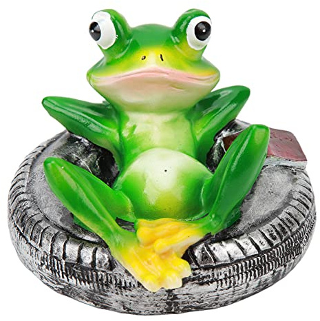 Glomora schwimmfrosch für miniteich, Frosch Teich Ornamente Harzfarbe Easy Float Wasser schwimmend Frosch Gartenstatue für den Hausgarten Yard (Frosch auf Reifen liegen)