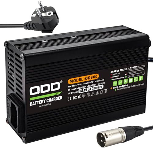 QDD Chargeur de batterie LiFePO4 58,4 V 58,4 V 58,4 V pour batterie LiFePO4 16S 48 V haute puissance avec connecteur XLR 3 broches