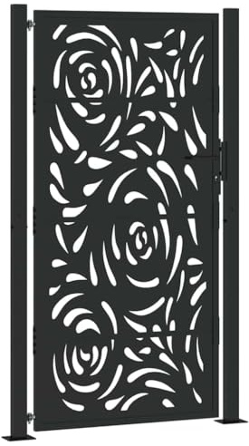 Massbinet Gartentor Schwarz 105x180 cm Stahl Flammen-Design