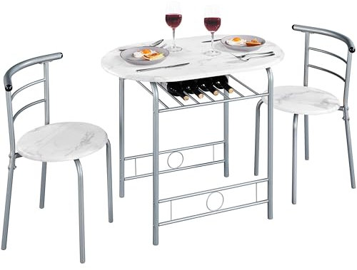 Yaheetech 3-teilig Balkonmöbel, Gartenmöbel, Balkonset aus Holz, Gartenset mit 1 Tisch und 2 Stühlen, Balkontisch, 90 x 53 x 73,5 cm Weiß