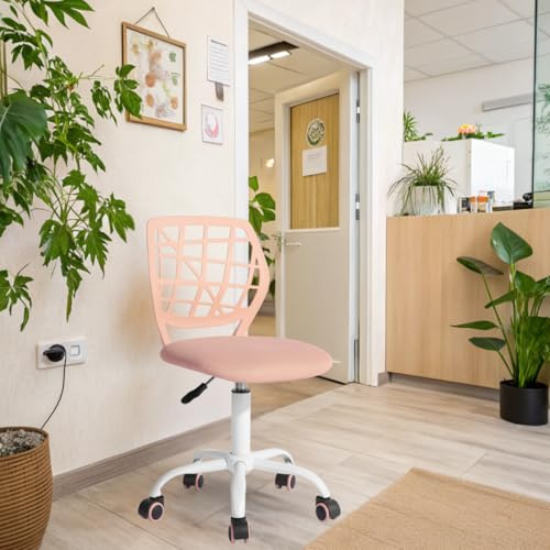 FurnitureR Empfangsstühle für Büro, kleine Empfangsstühle, höhenverstellbar, Räder 360° wählbar, ergonomische Rückenlehne, Sitz aus atmungsaktivem Stoff, Rosa