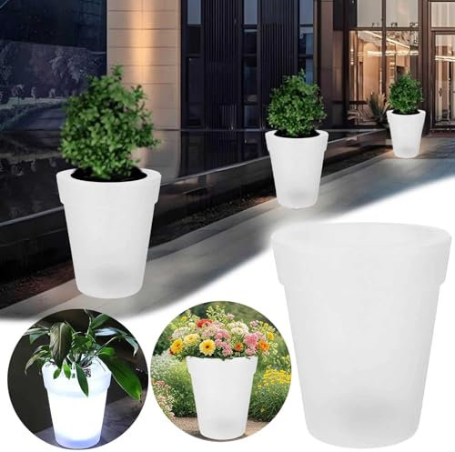 Terrasse Pflanzkübel Kräutertopf Licht Beleuchtung Blumentopf Leuchtende Blumentopf Vase Garten Dekoration Kräuterregal (1-White, 17x17x19cm)
