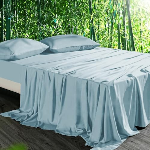 Gezu Bambus Lyocell Spannbettlaken 90x200cm Blau 100% Bambusseide
