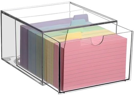 BTSKY Clear 3 x 5 Inch Index Card Storage Drawer Plastic Index Card Box for Office Desk Notecard Box Recipe Flashcards Holder , Recipe Notecard Storage Box Photo Holder Organizer
