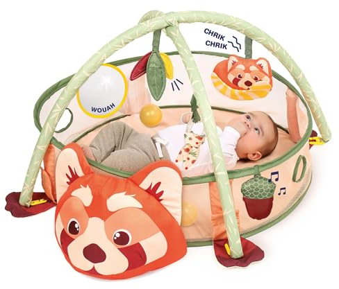 LUDI - Aire d'Éveil et Piscine à Balles Panda - Évolutive - Tapis d'Éveil - Aire de Jeu - Arches Amovibles - Activités sensorielles - 30 Balles - Facile à Monter - Dès 6 Mois