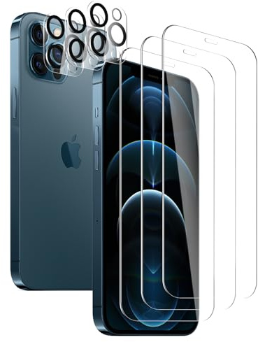 SUJASEN Schutzfolie für iPhone 12 Pro Max, 3 Stück Gehärtetes Glas + 3 Stück Kamera Schutzfolie, HD Displayschutzfolie, Kratzfest, Anti-Bläschen, 9H Härte