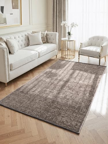 Elle Decoration Brilliance - Kurzflor Teppich Prisma, Wohnzimmerteppich mit Raster Design, Kachel, Quadrat Muster, Glänzender, Moderner Teppich für Wohnzimmer, Schlafzimmer - Beige, 120x170 cm
