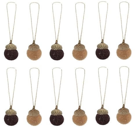 12 Stück Mini Filz Eicheln Zum Aufhängen, Filz Eicheln Baumschmuck Set, Filzanhänger Weihnachten, für Festlichkeiten Und Herbst DIY-Projekte Und Zuhause(Dunkelbraun + Hellbraun)