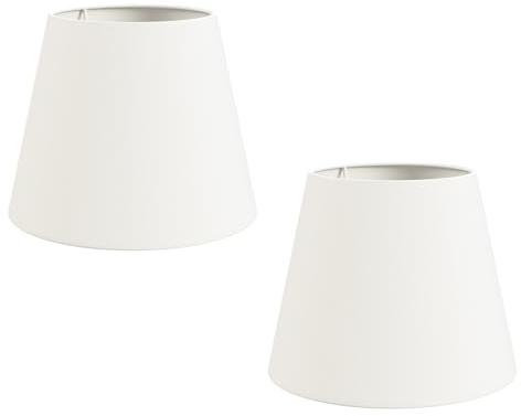 ledscom.de 2x Lampenschirm, Leinen, Textil, Stoff, weiß, 200mm Ø