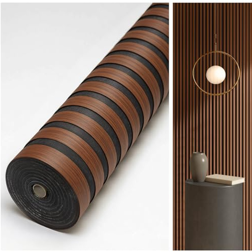 LoXus Wandpaneel Rolle 3D Holzoptik–Selbstklebend &Schallreduzierend |Fugenlose Wandverkleidung,flexibel zuschneidbar,wasserfest –300×59 cm-holzpaneele-holzpaneele wand (Walnut Brown)