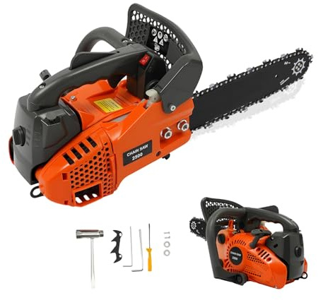 OUBUBY 25.4ccm Benzin Kettensäge mit 300cm Schwert, 1.2 PS Mini Kettensäge 2 Takt Motorsäge Benzin max. 9000 U/min, Autom. Kettenschmierung, Motorsäge Top Handle für Gartenpflege und Brennholz