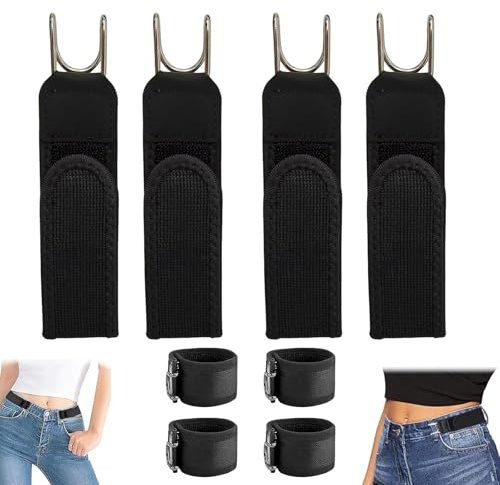 4 Stück Gürtel Ohne Schnalle, Elastischer Schnallenloser Gürtel Herren Damen, Verstellbarer Unsichtbarer Gürtel mit Metallhaken & Klettverschluss, Stretchgürtel für Jeans Arbeit Freizeit (A)