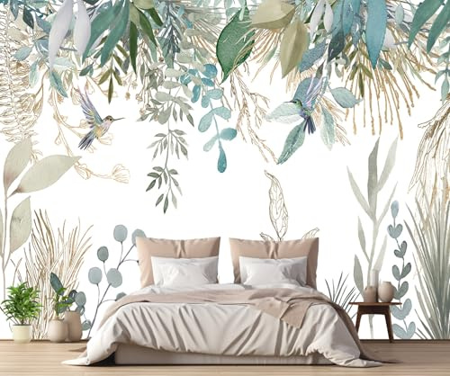 MIWEI Wallpaper Papier Peint Auto-adhésif Mural Panoramique Fleurs Oiseaux Feuilles Tropicales Papier Peint Autocollant Decoration Poster Murale Chambre Salon -ZZ01-200cmX140cm