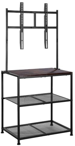 23-50 Inch Corner TV Stand with Mount & Shelves | Rustic Brown Floor TV Table with Mount, 3-Tier Storage, Adjustable Height, Stable Structure for Living Room, Meeting Room,