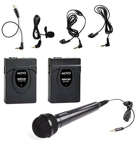 Movo WMIC60 2.4GHz Wireless Lavalier and Handheld Microphone System with Integrated 164-foot Range Antenna (Includes Transmitter with Belt Clip, Receiver with Camera Shoe, Handheld Mic,