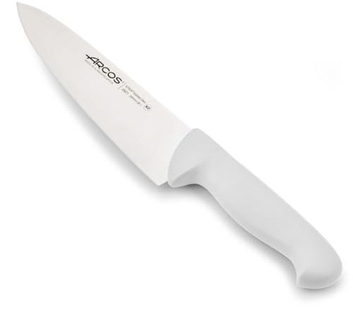 Arcos Cuchillo Chef con Hoja Acero Inoxidable Nitrum 200 mm. Cuchillo Cocina Profesional Multiusos. Mango ergonómico Polipropileno. Serie 2900. Color Blanco.