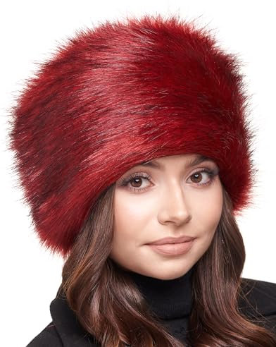 Futrzane Classic Kosakenmütze - Fellmütze Damen Winter - Pelz Russische Mütze (M, Rot Classic)