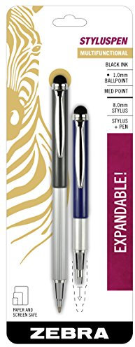 Zebra Telescopic Stylus Pen, Ballpoint, 1.0mm, Black Ink, Slate Grey and Midnight Blue, 2-Pack (33602) by Zebra Pen